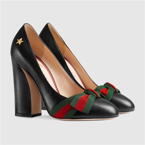 gucci leather pump with stripe|farfetch gucci heels.